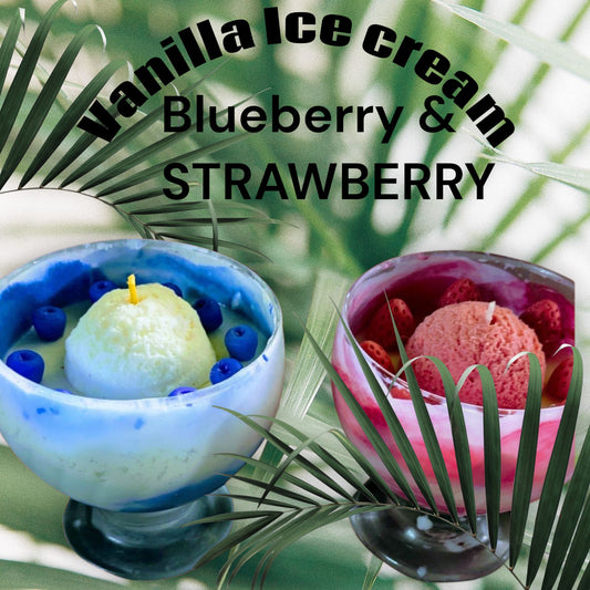 Vanilla Ice Cream With Blueberries and Strawberries Candles